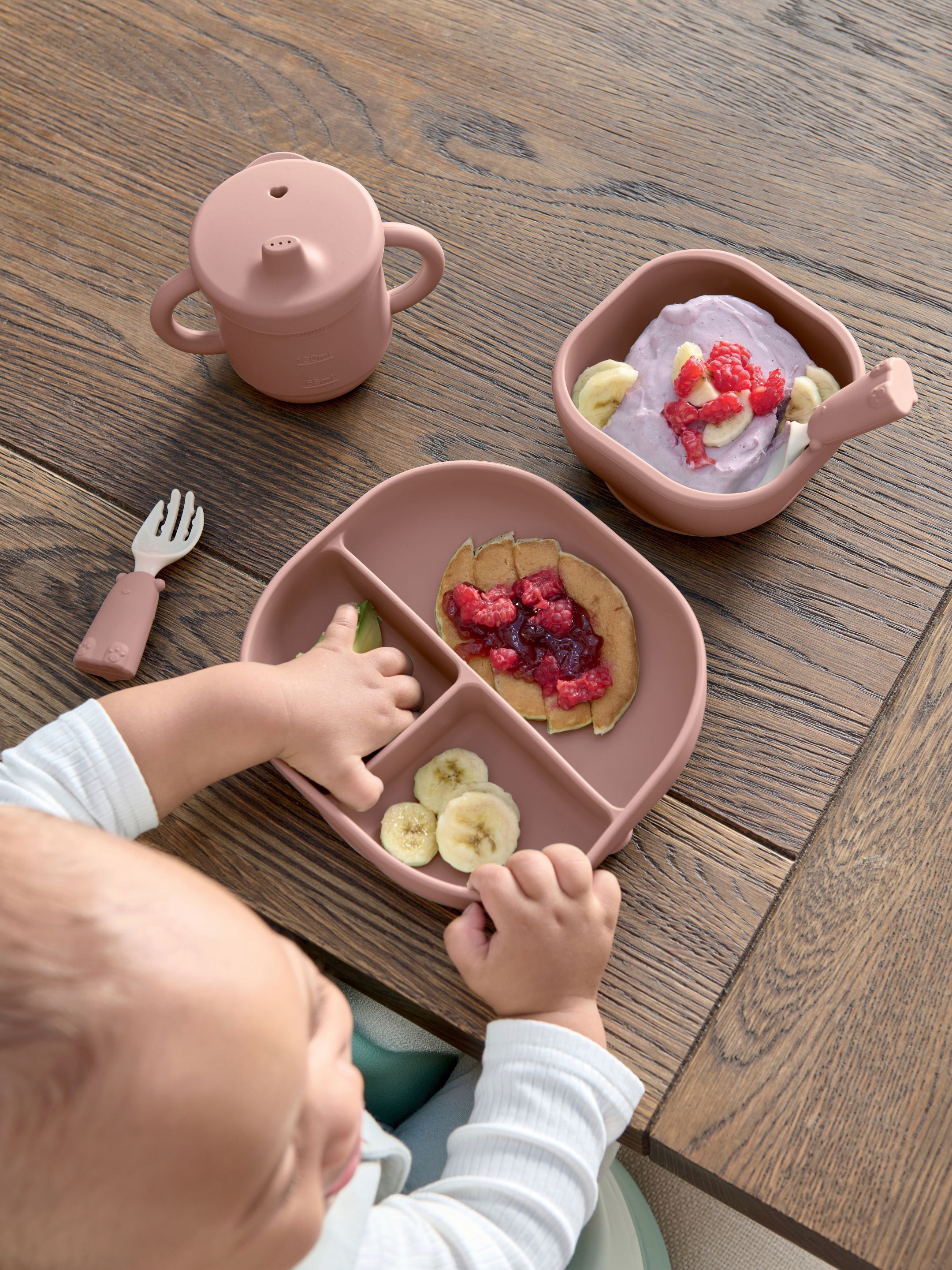 Weaning Set - Melba Silicone Meal Kit with Pink Flower Teether image number 6
